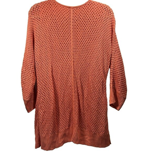 Chicos Crochet Open Knit Tunic Pullover L Layered Tank Slits Orange Boho V Neck - Picture 7 of 8
